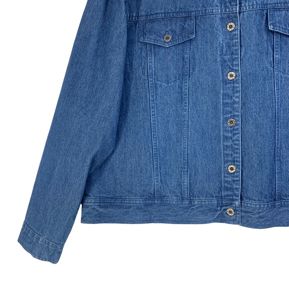 Hand Painted Blue Denim Jeans Jacket with Sugar Skull and Floral Motif - Picture 8 of 15